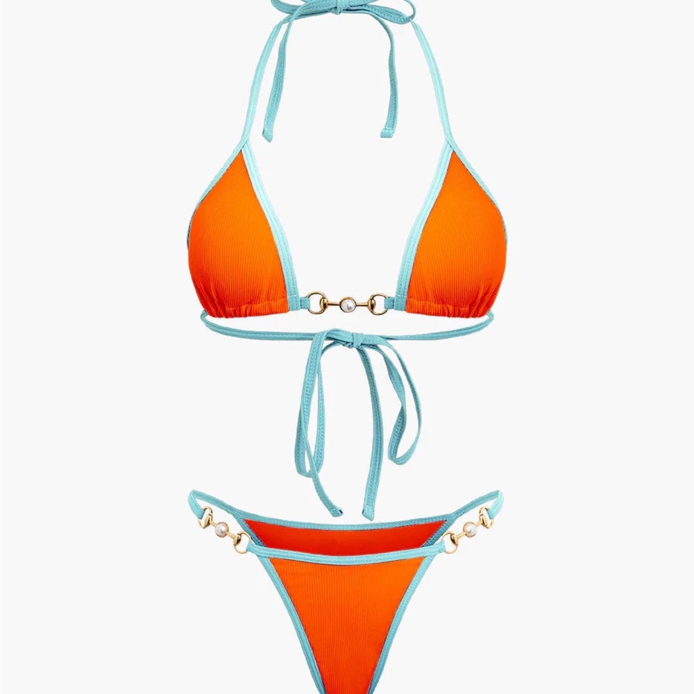 Orange and Blue Bikini Set